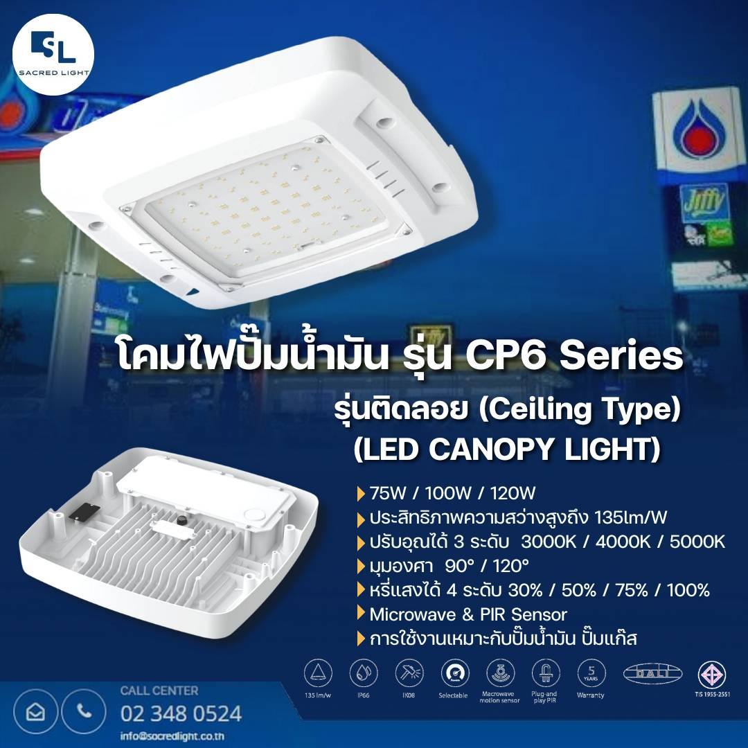 โคมไฟปั๊มน้ำมัน รุ่น CP6 Series รุ่นติดลอย Ceiling Type (LED CANOPY LIGHT)