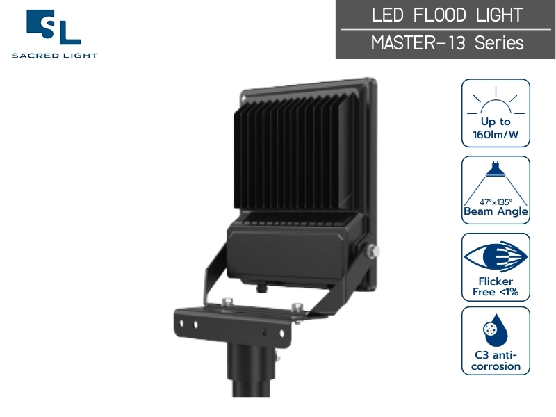 โคมไฟฟลัดไลท์ 300W รุ่น MASTER-13 สว่างสูงสุด 160lm/W ประหยัดไฟตัวท็อปเพื่อโรงงานยุค 2026 | SacredLight