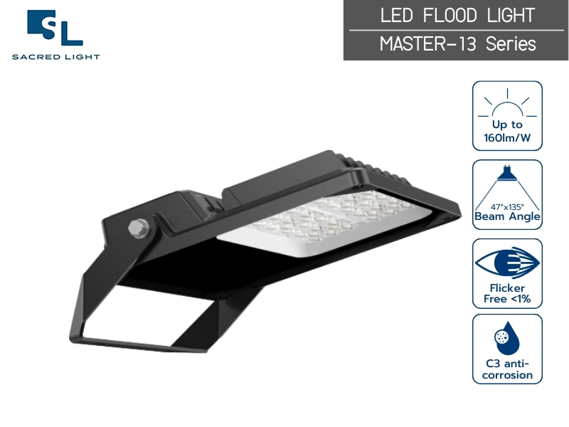 โคมไฟฟลัดไลท์ 300W รุ่น MASTER-13 สว่างสูงสุด 160lm/W ประหยัดไฟตัวท็อปเพื่อโรงงานยุค 2026 | SacredLight