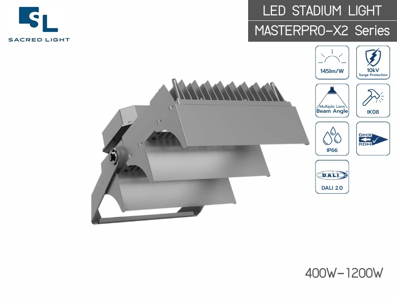 โคมไฟสปอร์ตไลท์ สำหรับสนามกีฬา LED MASTERPRO-X2 Series (400W-1200W) สว่างมาตรฐานสากล น้ำหนักเบาที่สุด โดย SacredLight