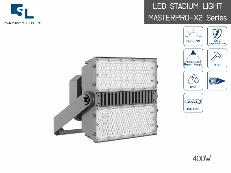 โคมไฟสปอร์ตไลท์ สำหรับสนามกีฬา LED MASTERPRO-X2 Series (400W-1200W) สว่างมาตรฐานสากล น้ำหนักเบาที่สุด โดย SacredLight