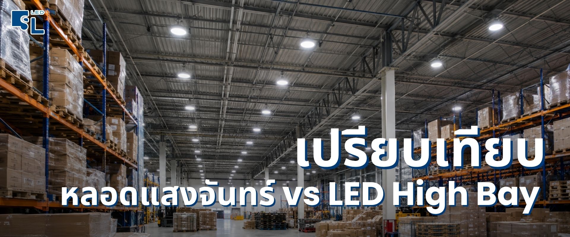 เปรียบเทียบหลอดแสงจันทร์ Mercury Vapor 250W กับโคมไฮเบย์ LED 100W SacredLight ประหยัดไฟ 60%