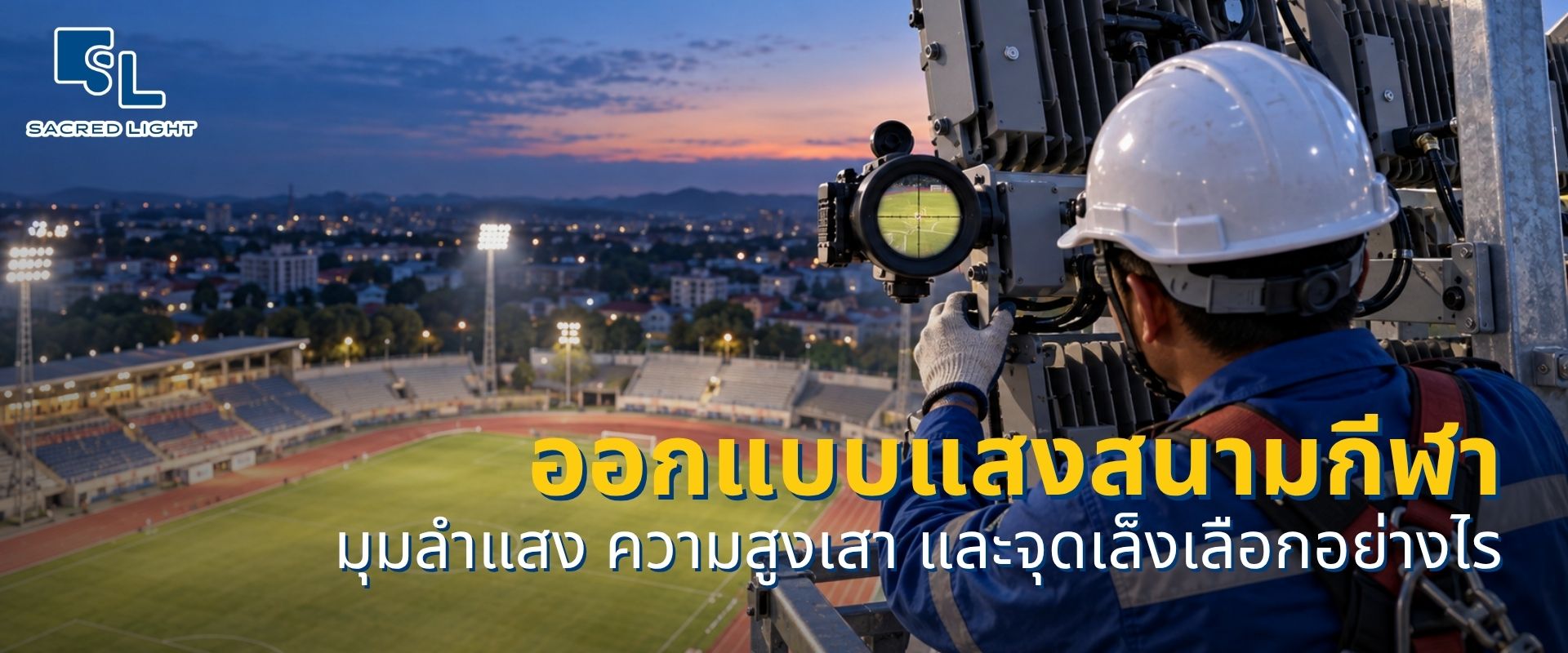 รับออกแบบแสงสนามกีฬา เลือกมุมลำแสง ความสูงเสา และจุดเล็งโคมไฟสนามฟุตบอล โดย SacredLight