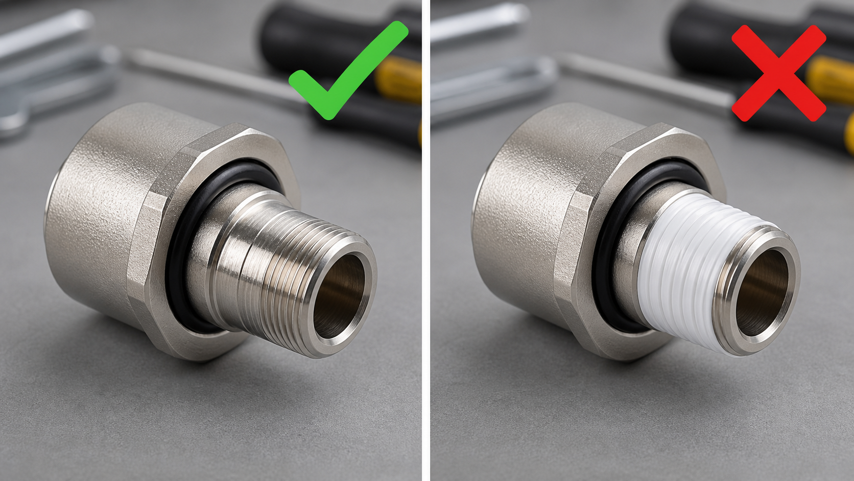 เปรียบเทียบเกลียว Cable Gland กันระเบิดที่ขันสนิทถูกวิธีกับเกลียวที่พันเทป PTFE ผิดวิธี
