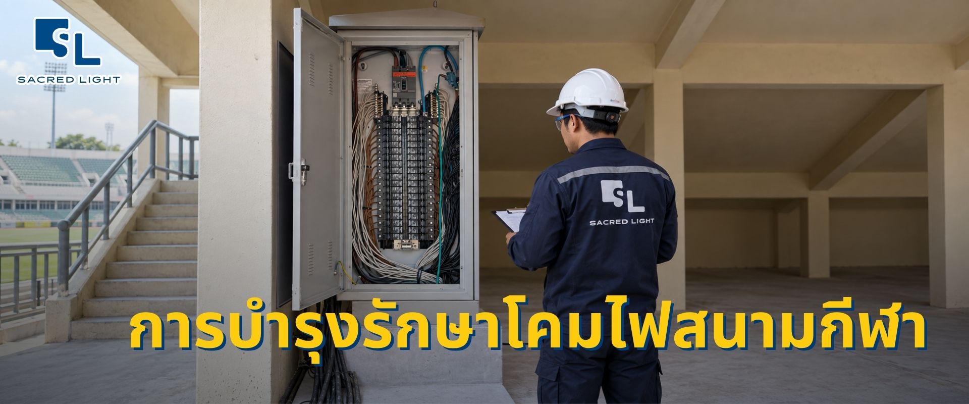 โคมไฟสนามกีฬา การบำรุงรักษา ด้วยการแยกไดรเวอร์ลงมาที่ฐานเสา