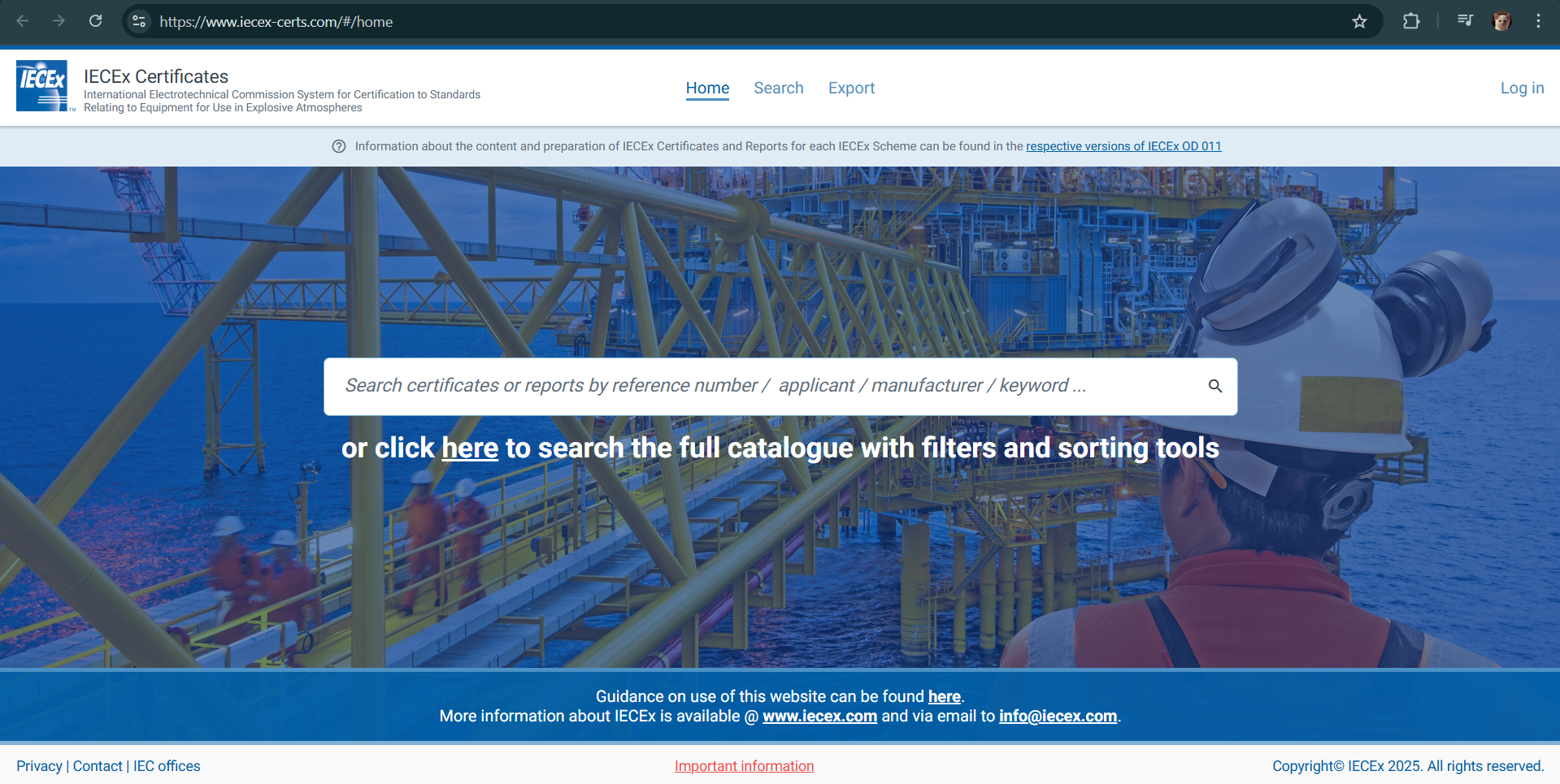 หน้าเว็บไซต์ตรวจสอบเอกสาร IECEx Certificate ของโคมไฟกันระเบิด