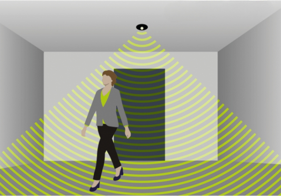 Microwave Sensor ทำงานโดย ส่งคลื่นแม่เหล็กไฟฟ้า (Microwave) ออกไปในพื้นที่และตรวจจับการเปลี่ยนแปลงของคลื่นที่สะท้อนกลับเมื่อมีวัตถุเคลื่อนไหวผ่านสนามคลื่นนั้น ความสามารถนี้ทำให้เซ็นเซอร์ไมโครเวฟสามารถตรวจจับการเคลื่อนไหวได้แม้มีสิ่งกีดขวาง เช่น ผนังบางๆ กระจก หรือประตู กั้นอยู่ ซึ่ง PIR Sensor ไม่สามารถทำได้ ข้อดีของ Microwave Sensor คือมีความไวสูงและมีระยะครอบคลุมกว้างกว่า จึงเหมาะกับการใช้งานในพื้นที่ขนาดใหญ่หรือพื้นที่ซับซ้อน เช่น โกดังสินค้า โรงจอดรถ พื้นที่กลางแจ้ง ที่ต้องการครอบคลุมการเคลื่อนไหวในวงกว้าง หรือกรณีที่ต้องการตรวจจับทะลุกำแพงเข้าไปในจุดอับสายตา อย่างไรก็ดี Microwave Sensor มี ราคาสูงกว่า และอาจเกิดการตรวจจับที่ผิดพลาดได้ง่ายกว่า เช่น ตรวจจับการเคลื่อนไหวของวัตถุที่ไม่ใช่คน สัตว์เลี้ยงหรือกิ่งไม้ที่ไหวจากลม อีกทั้งสัญญาณไมโครเวฟอาจถูกรบกวนจากอุปกรณ์อิเล็กทรอนิกส์อื่นได้ จึงต้องมีการปรับความไวให้เหมาะสมเพื่อลดการเตือนผิดพลาด นอกจากนี้เพื่อความแม่นยำสูงสุด ในบางระบบอาจใช้ เซ็นเซอร์แบบผสม (Dual-Tech) ที่รวม PIR และไมโครเวฟเข้าด้วยกัน เพื่อใช้ข้อดีของทั้งสองแบบและหักล้างจุดอ่อนซึ่งกันและกัน เช่น PIR ยืนยันการตรวจจับหลังไมโครเวฟจับสัญญาณได้ ทำให้ระบบมีความน่าเชื่อถือมากขึ้นสำหรับพื้นที่ที่ท้าทาย