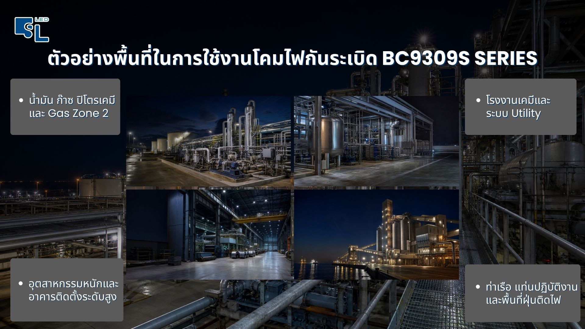 ติดตั้งโคมไฟฟลัดไลท์กันระเบิด BC9309S Series ในน้ำมัน ก๊าซ ปิโตรเคมี โรงงานเคมี อุตสาหกรรมหนัก และท่าเรือ โดย SacredLight