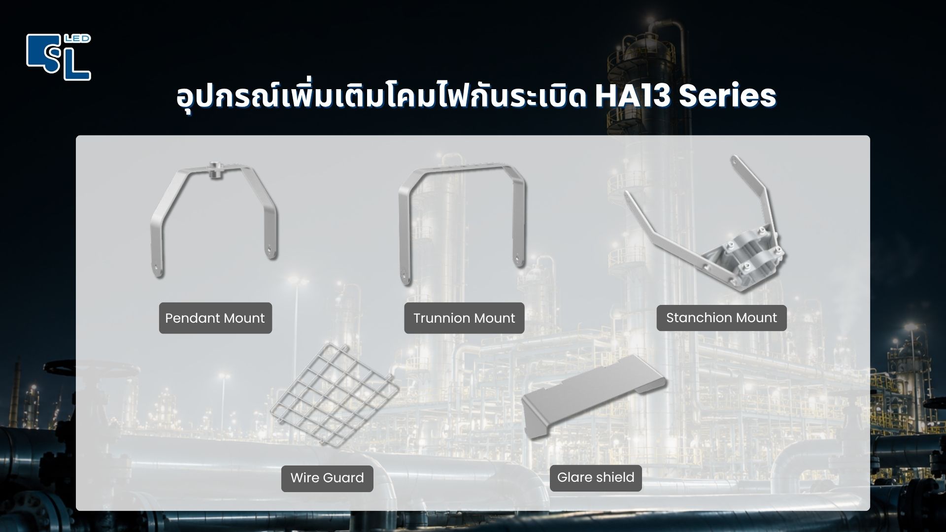 อุปกรณ์เสริมโคมไฟฟลัดไลท์กันระเบิด HA13 ขายึด Wire Guard และ Glare Shield