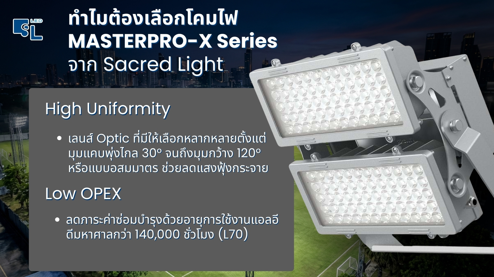 เหตุผลที่ต้องเลือกโคมไฟสปอร์ตไลท์ MASTERPRO-X จาก Sacred Light