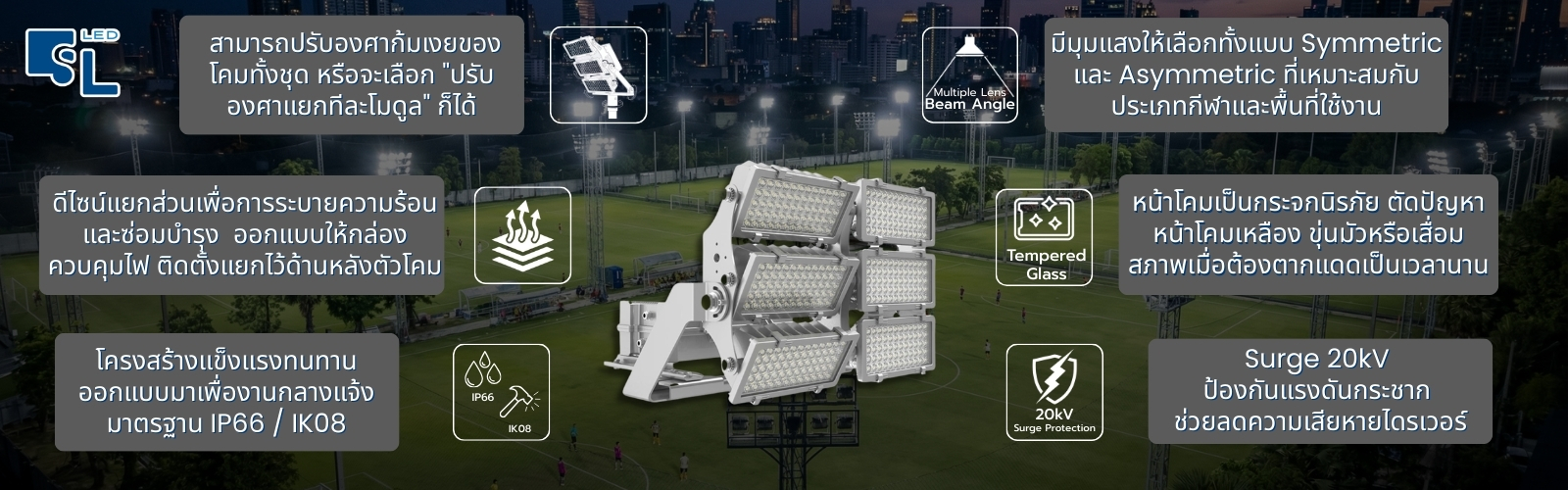 การปรับองศาแยกโมดูลของโคมไฟสปอร์ตไลท์ สำหรับสนามกีฬา MASTERPRO-X