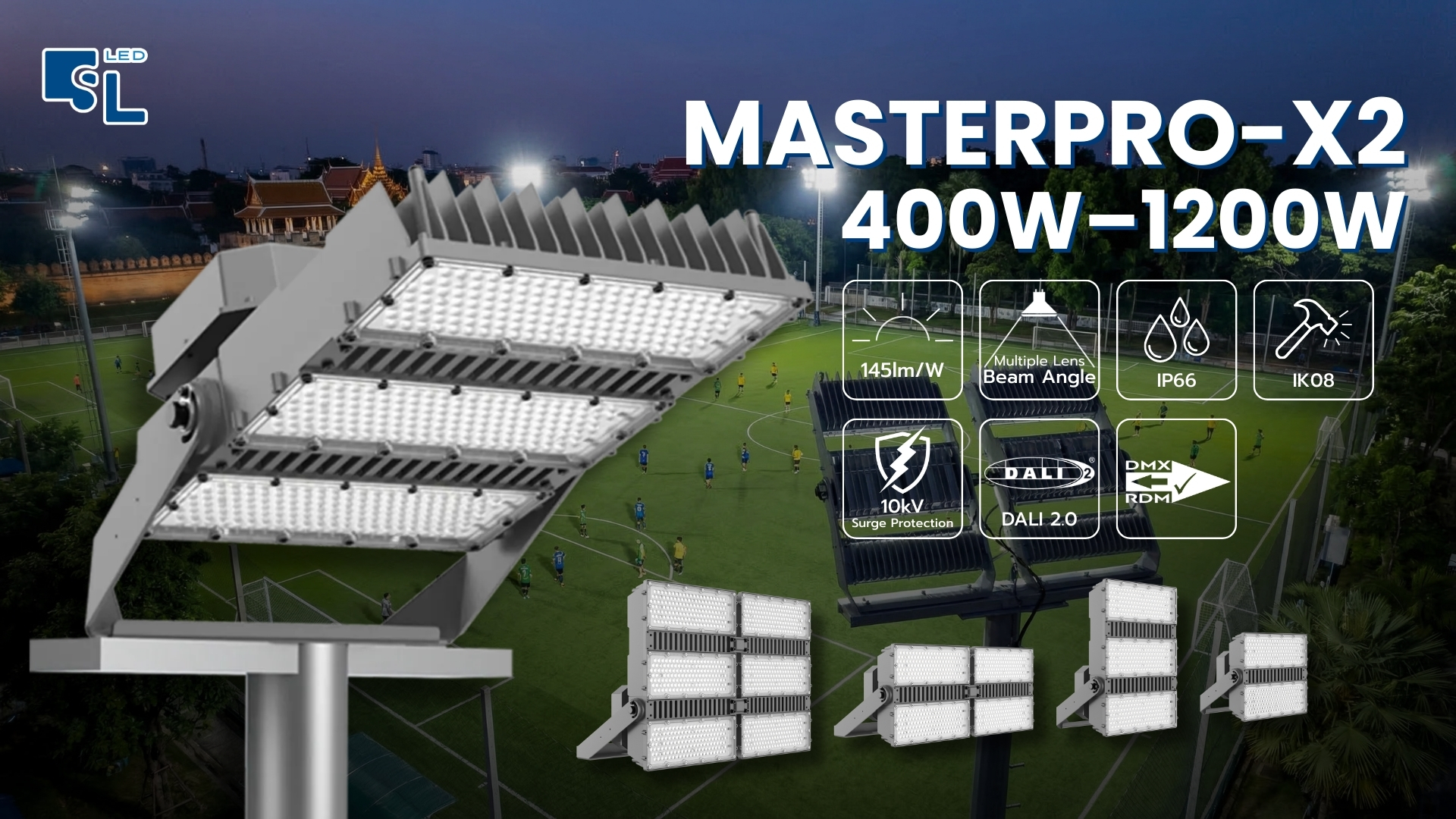 โคมไฟสปอร์ตไลท์ สำหรับสนามกีฬา LED MASTERPRO-X2 Series 400W-1200W