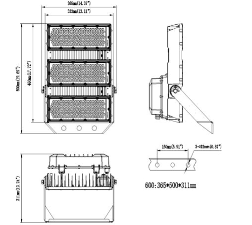 โคมไฟฟลัดไลท์ โคมไฟสปอร์ตไลท์ LED รุ่น MASTERPRO-X2 Series 600W