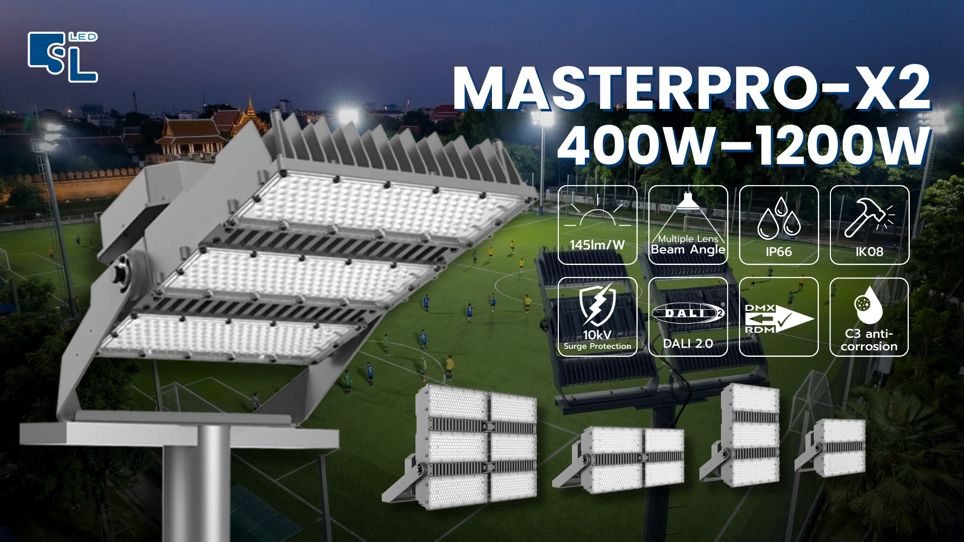 โคมไฟสปอร์ตไลท์ สำหรับสนามกีฬา LED MASTERPRO-X2 Series 400W-1200W