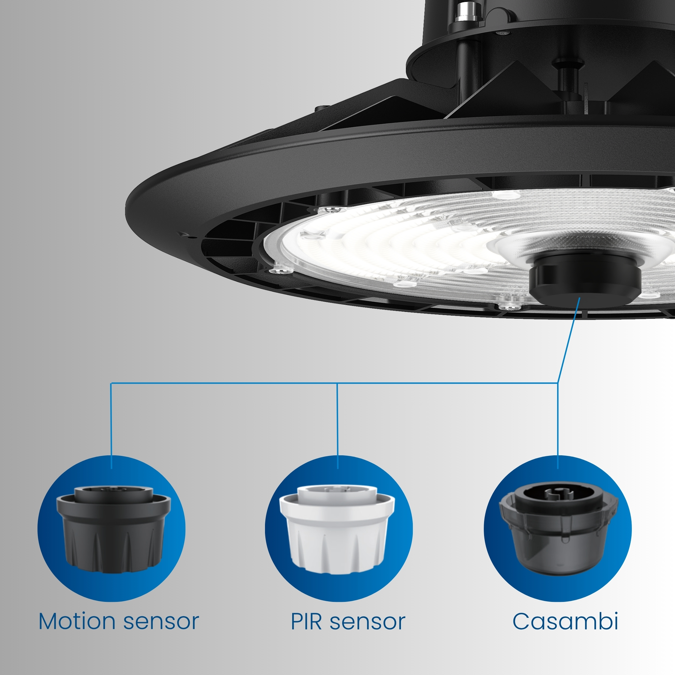 รองรับระบบเซนเซอร์อัจฉริยะ Plug & Play สามารถติดตั้งเซนเซอร์ตรวจจับการเคลื่อนไหว (PIR), Motion Sensor หรือระบบควบคุมอัจฉริยะแบบไร้สายอย่าง Casambi ได้ ช่วยเพิ่มประสิทธิภาพการจัดการแสงสว่างและลดพลังงานที่สูญเปล่า
