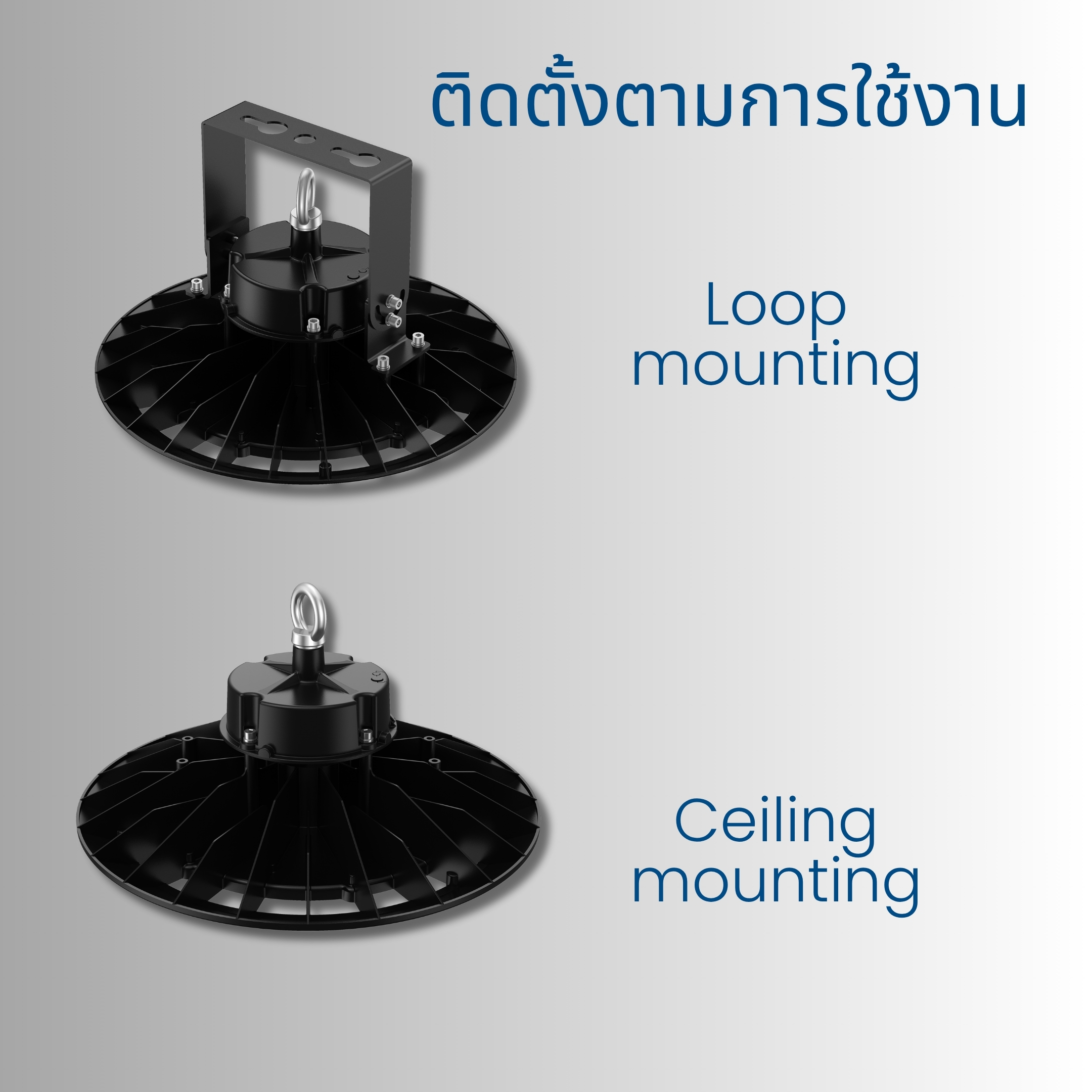 มาตรฐานการป้องกัน IP65&IK08 Loop Mounting สำหรับแขวนห่วง Ceiling Mounting สำหรับติดตั้งบนเพดานโดยตรง เพิ่มความยืดหยุ่นในการออกแบบและติดตั้งในทุกสภาพแวดล้อม