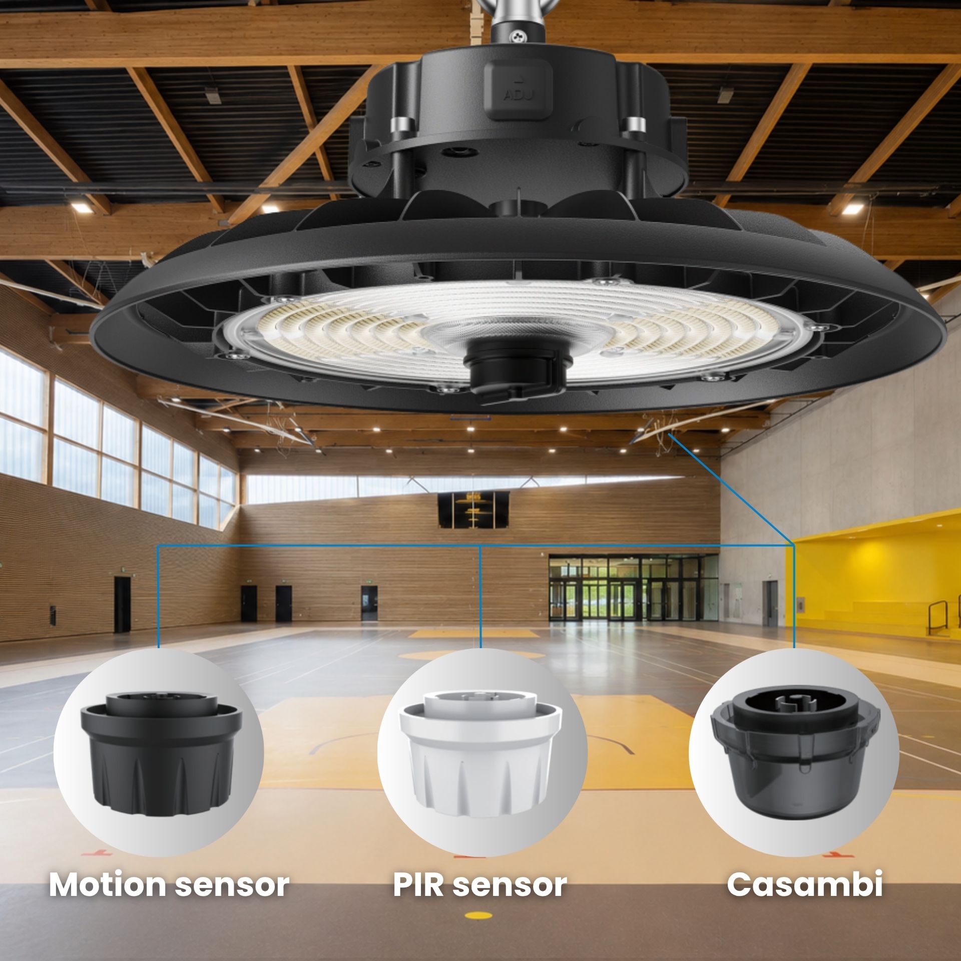 Smart Lighting Option PIR Sensor Microwave Sensor Casambi สำหรับโคมไฟไฮเบย์ E15 Series Plug and Play