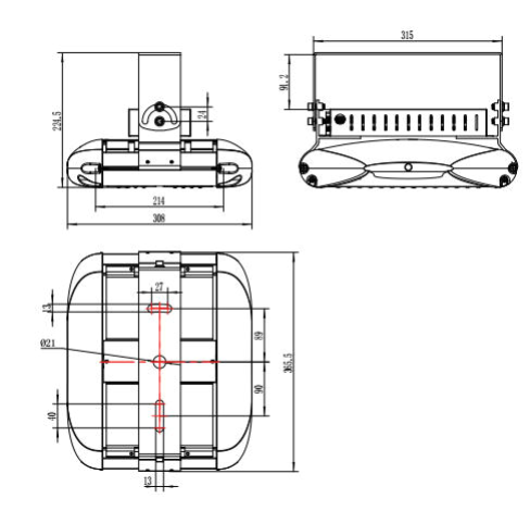 ภาพขนาดโคมไฟทนความร้อนสูง รุ่น ED Series