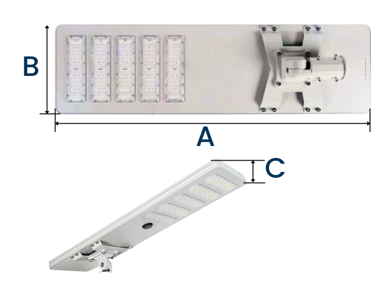 ขนาดโคมไฟถนนโซล่าเซลล์ LED รุ่น SCT Series