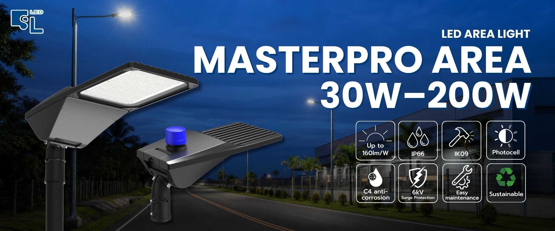 โคมไฟถนน LED MASTERPRO AREA Series Street Light 30W ถึง 200W ปรับมุมติดตั้งได้ โดย SacredLight