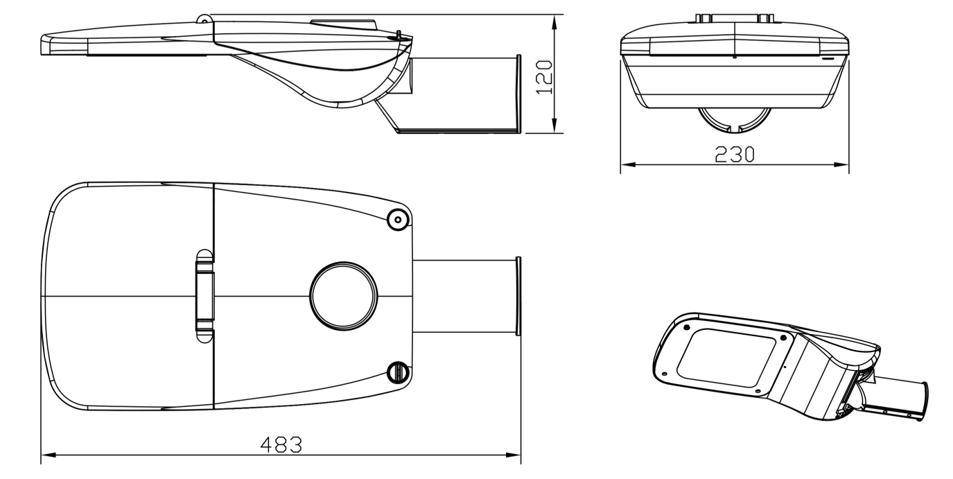 ขนาดโคมไฟถนน LED MASTERPRO-4T Series