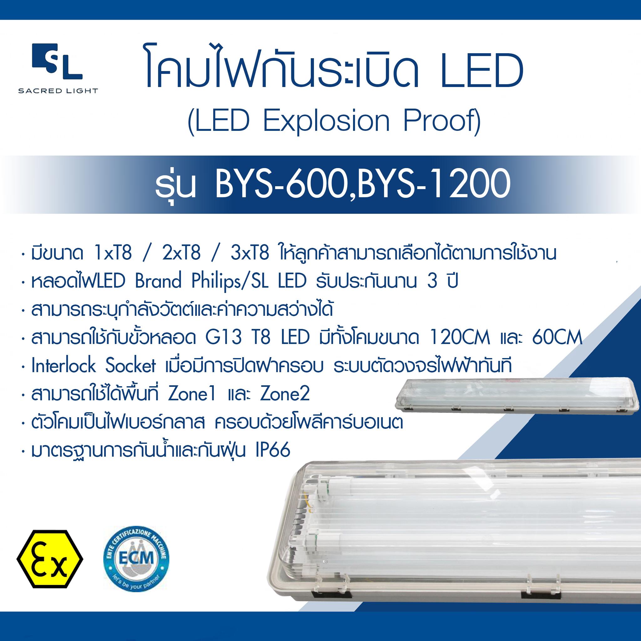 โคมไฟกันระเบิด LED รุ่น SL-BYS ขนาด 2x18W